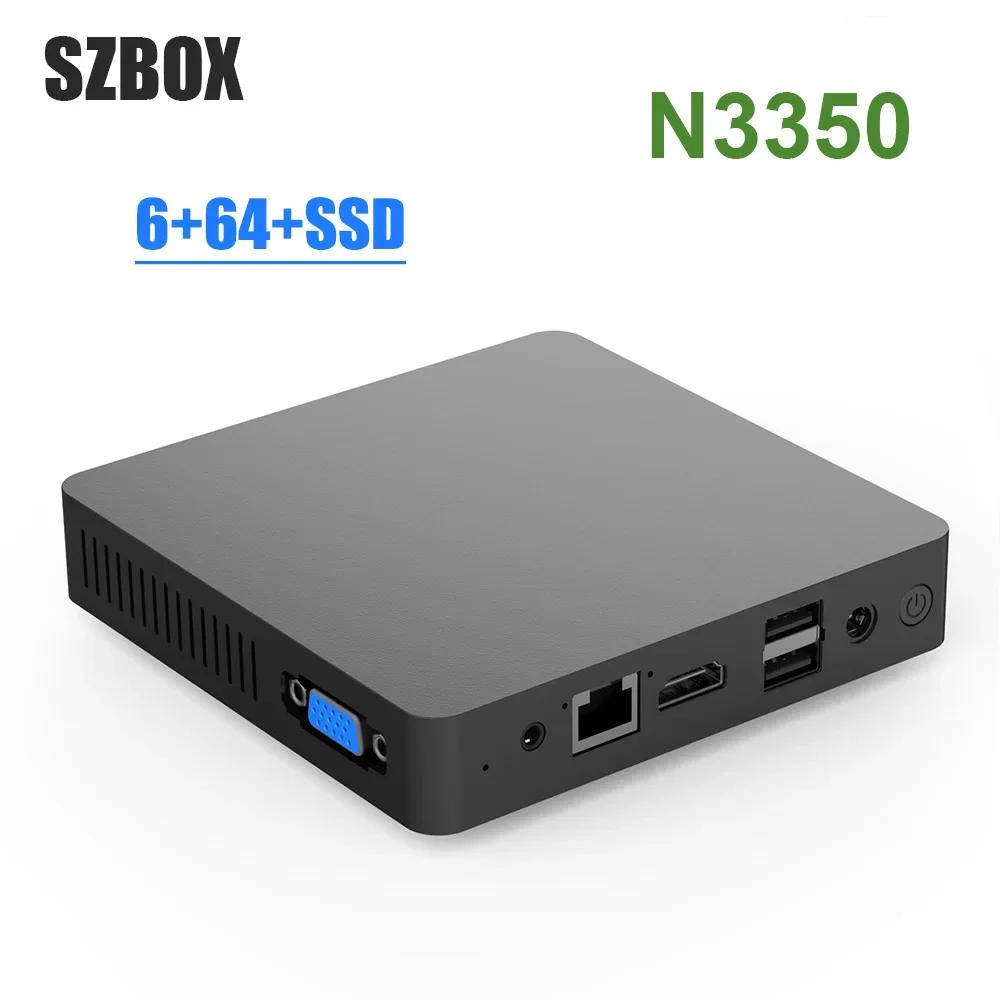SZBOX Ҹ ̴ PC ũž ǻ, N3350,  10, SSD ߰, 2.4G , 1000M VGA, HD 4K ÷, 6GB, 64GB